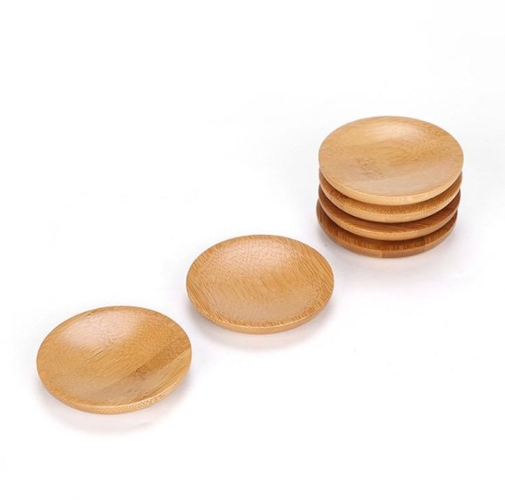 

200pcs Creativity Natural Bamboo Small Round Dishes Rural Amorous Feelings Wooden Sauce and Vinegar Plates Tableware Plate Tray C0504