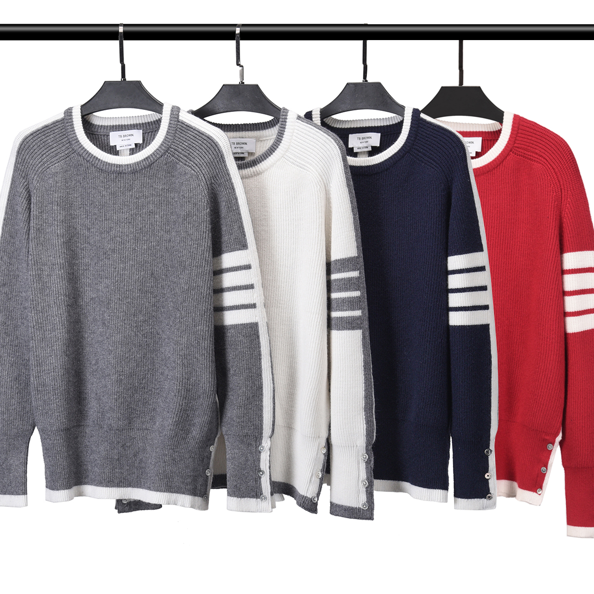 Pull ¢ sweat ¢ capuche masculin Pull d'←quipage Pullover Red Stripes Red Colorblock Veste en laine de laine pour femmes