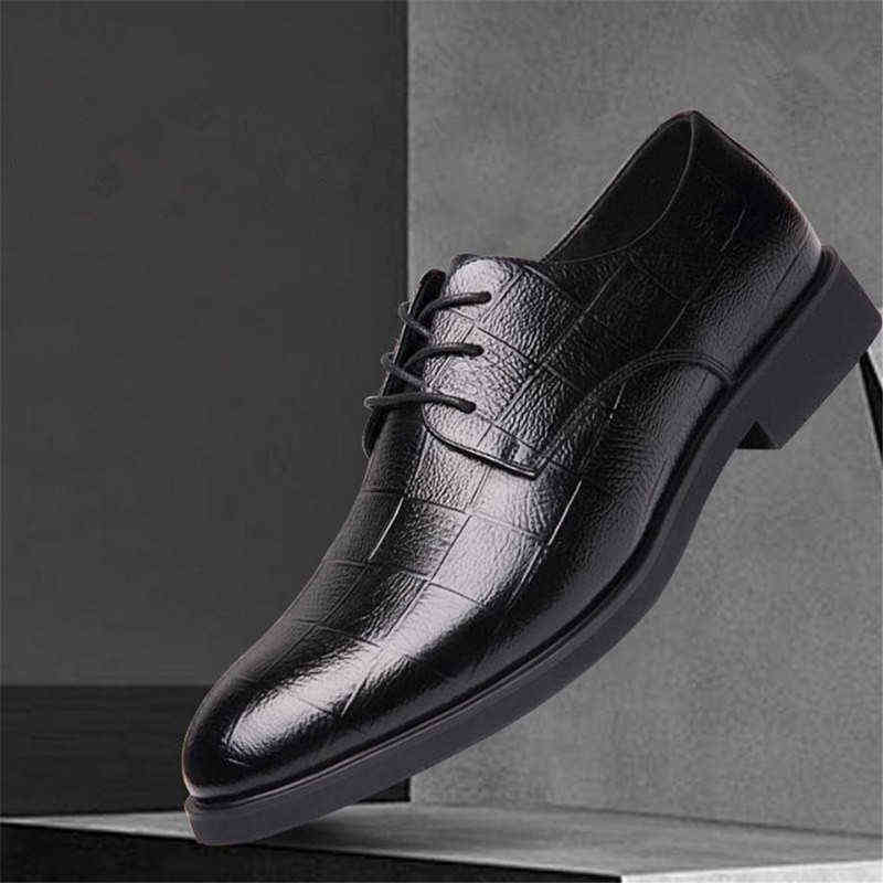 

New business dress leather for men's leisure and versatile warm inner raised pointed wedding shoes, 999 plush black