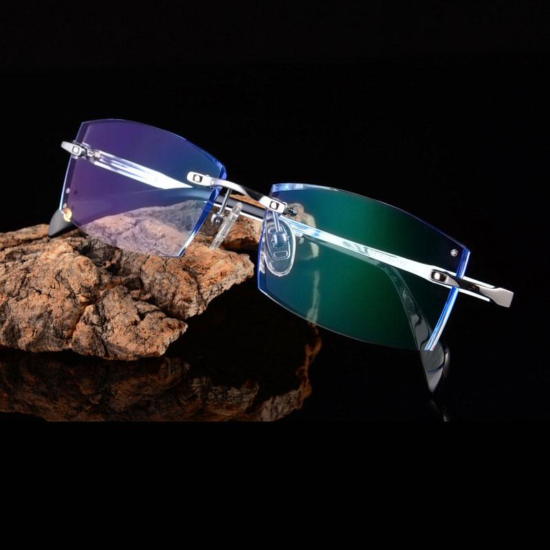 

Fashion Sunglasses Frames Reven Jate Titanium Rimless Diamond Cutting Man Glasses Frame Optical Prescription Eyeglasses Men Eyewear 9001Fash