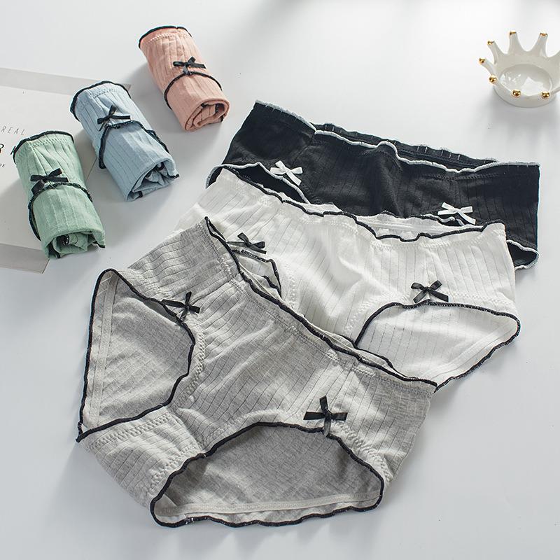 

Womens Cotton Underwear Sexy Solid Color Panties Fashion Comfort Breathable Briefs Mid Waist Seamless Underpants Lingerie, White