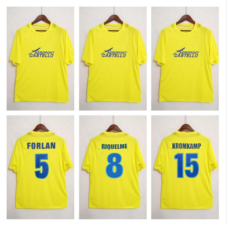 

2005 2006 Camiseta Retro Villarreal Soccer Jerseys 05 06 Home KROMKAMP RIQUELME ROMAN FORLAN CARZOLA Football Shirt Jersey