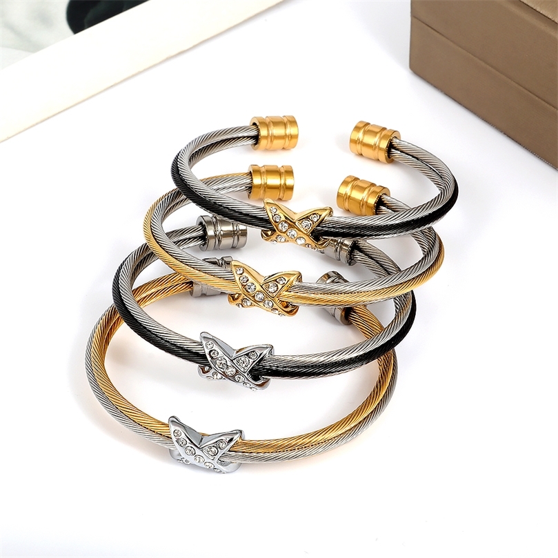 

FYSARA Vintage European Bangle Twisted Cable Wire Bracelet Antique Bangles Cross Fashion Design X Twisted Cuff Bracelets 220716