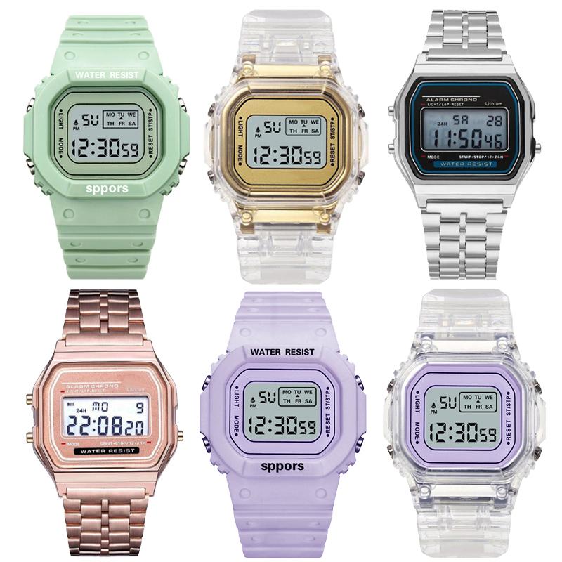 

Wristwatches PCV/F91W Steel Strap Watch LED Digital Square Women Watches Vintage Sports Military Electronic Wrist Band ClockWristwatches, Purple