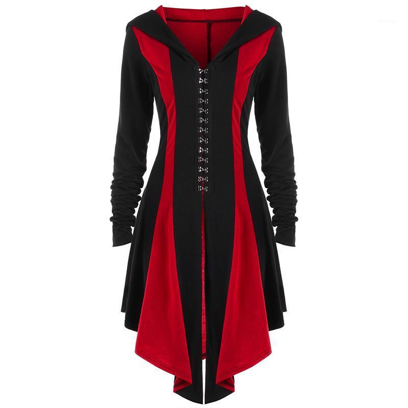 

Women' Trench Coats Gothic Style Coat Women Long Sleeve Back Cross Up Bandage Windbreaker Thin Colorblock Hoodies SJ691S, Blue
