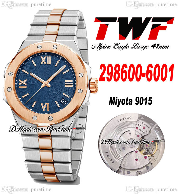 2022 Alpine Eagle Large 298600-6001 Miyota 9015 Automatic Mens Watch 41 Two Tone Rose Gold Blue Roman Texturd Dial Stainless Steel Bracelet Super