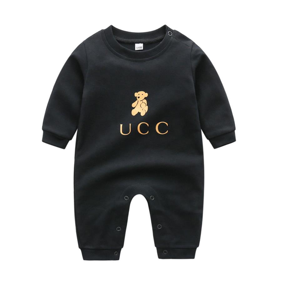 

Rompers Baby Girls One-piece Jumpsuits Cotton Clothes Boy Bodysuits Newborn Long Sleeve Printed Bear Luxury Designer Wear Infant S2411, Black