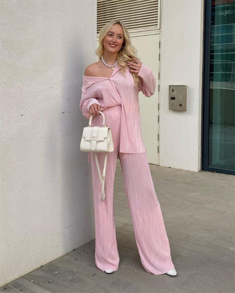 

Women' Two Piece Pants 2022 Spring Summer Sets Womens Outfits Fashion Design Shirt Suit Straight Trousers Loose Drape Two-Piece For WomenWo, White