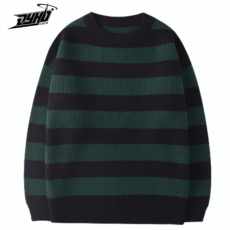

Vintage Knitted Sweater Men Women Harajuku Casual Cotton Pullover Tate Langdon Same Style Green Striped Tops Autumn 220813
