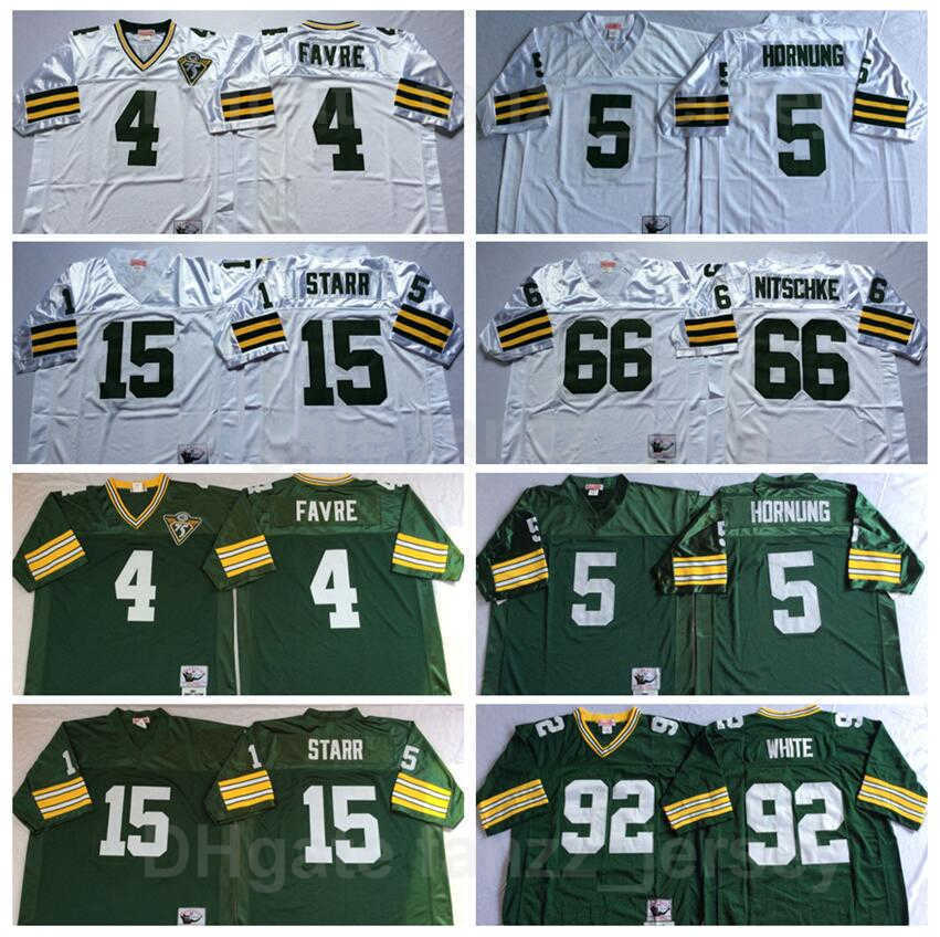 

NCAA Retro Football Vintage 4 Brett Favre Jerseys 15 Bart Starr 66 Ray Nitschke 92 Reggie White 5 Paul Hornung All Stitched Green, 4 white