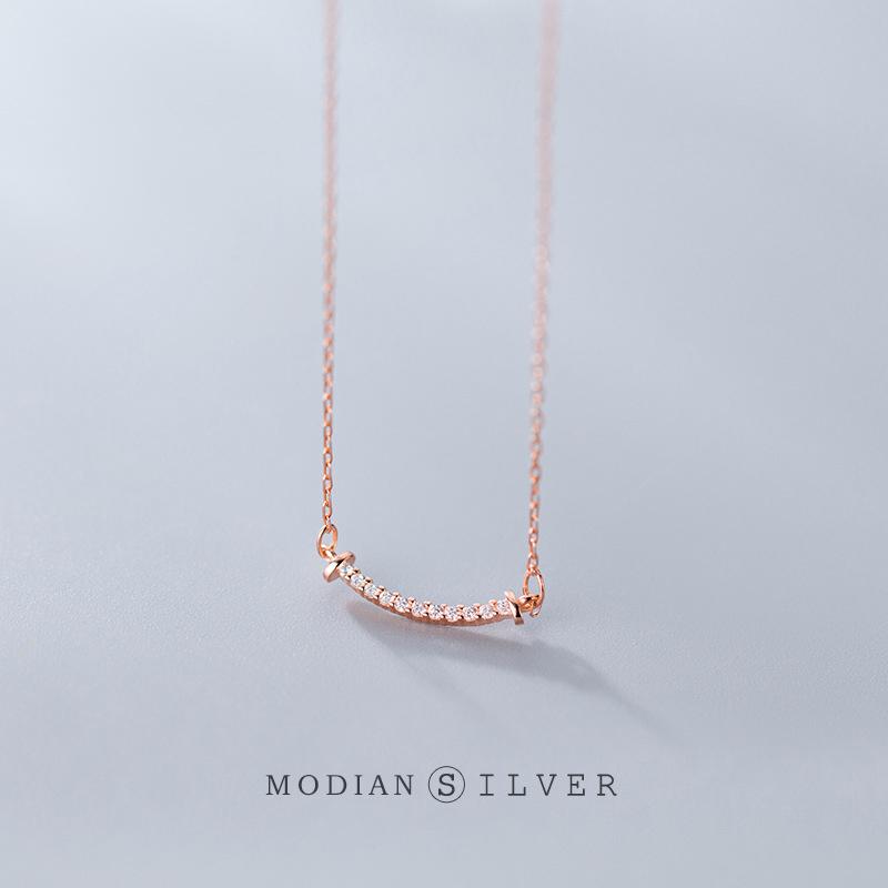 

Chains Modian 925 Sterling Silver Smile Shape Clear CZ Choker Necklace Pendant For Women Rose Gold Color Unique Wedding Jewelry Collar