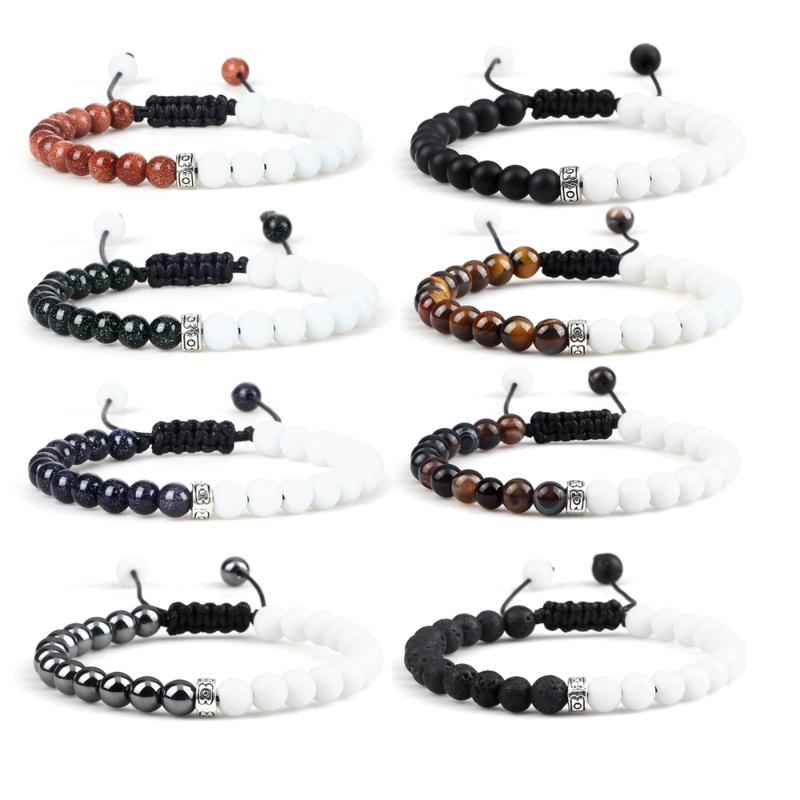 

Beaded, Strands Charm 6MM White Porcelain Series Spacer Bracelet Men Hematite Lava Natural Healing Energy Bangle Jewelry Handmade Gift For F