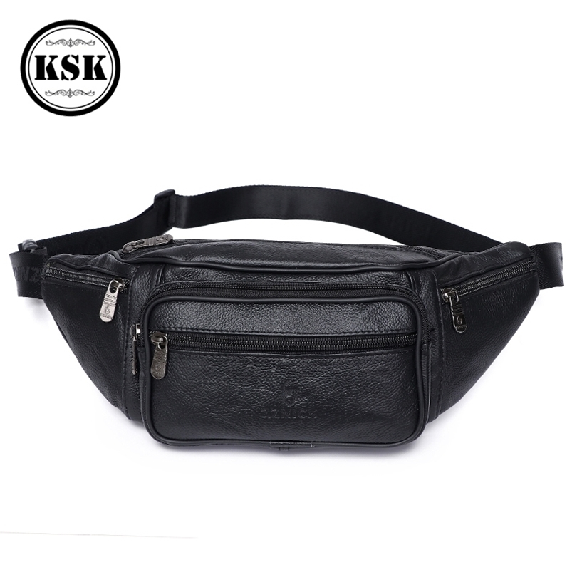 

Men Waist Pack Genuine Leather Bag Waist Belt Bag Leather Fanny Pack For Men Fashion Luxury Male Small Shoulder Bags KSK 201118, Black
