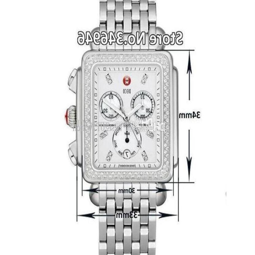 

33mm Michele Signature Deco Diamond Chronograph Mother of Pearl Ladies quartz Watch301G, Silver b2