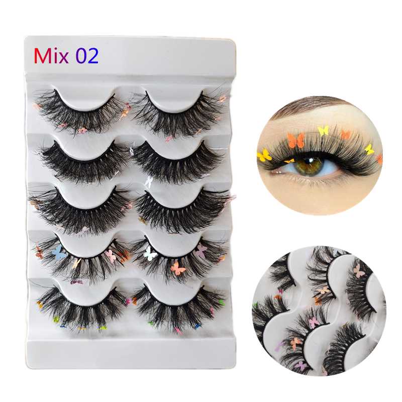 

False Eyelashes Faux Colored Natural Pink Blue Red Eye Lash Butterfly Flower Makeup Cosplay Colorful Eyelash Five Pairs WholesaleFalse