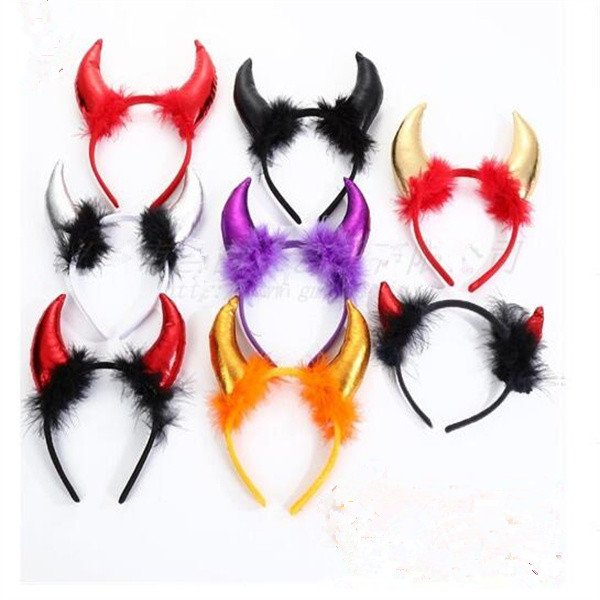 

Adult Children Halloween Devil Headband Cosplay Costume Fancy Party Glitter Demon Horn Fluffy Plush Hair Hoop Xmas Party Prop GC1512, Photo