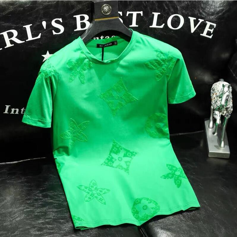 

European station Men's T-Shirts 2022 new men's flocking round neck T-shirt trendy printing slim large size short-sleeved top men, W1