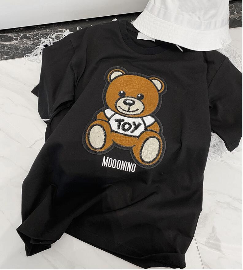 

Kids Patch Bear T-shirts Short Sleeve Tees Tops Boys Girls Children Casual Letter Embroidery Pattern T-shirts Pullover 100-140cm Loose Style, Shipping pay
