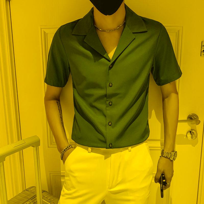 

Men's Casual Shirts Shirt Men's Summer Arrivals Short Sleeve Solid Color Trend Streetwear, Black