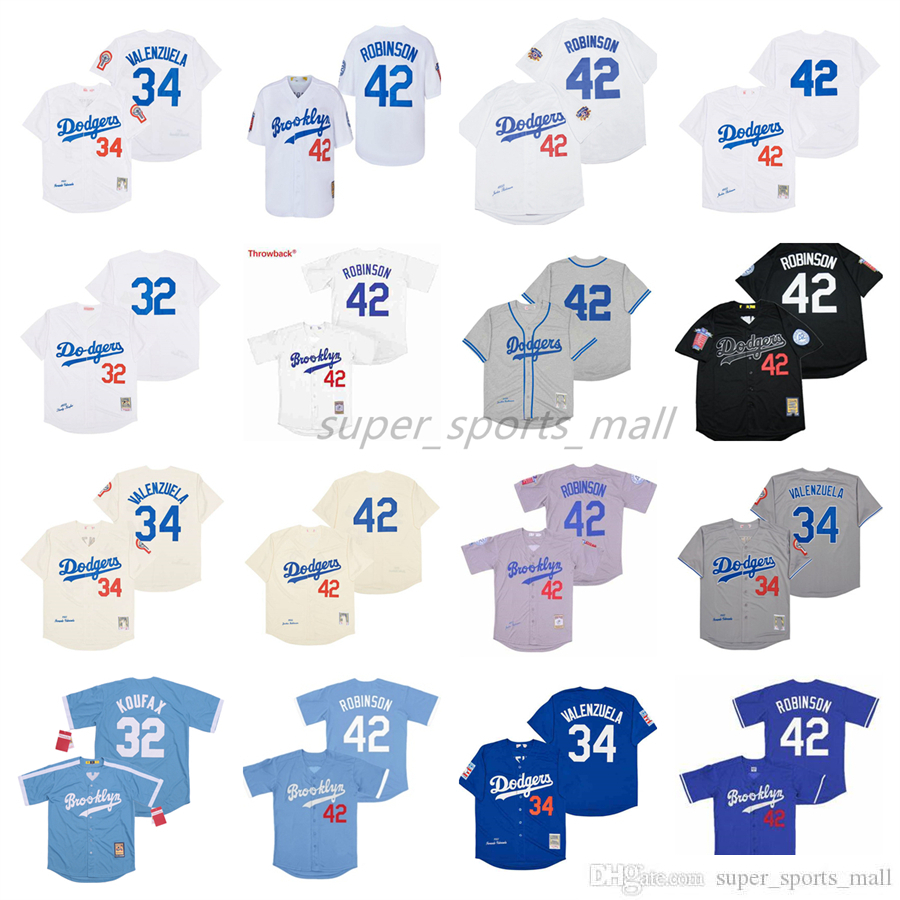 

Vintage Movie College Baseball Wears Jersey 34 Fernando Valenzuela 1981 42 Jackie Robinson 1955 32 Sandy Koufax 1955 Men Women Youth Size S--XXXL, As picture