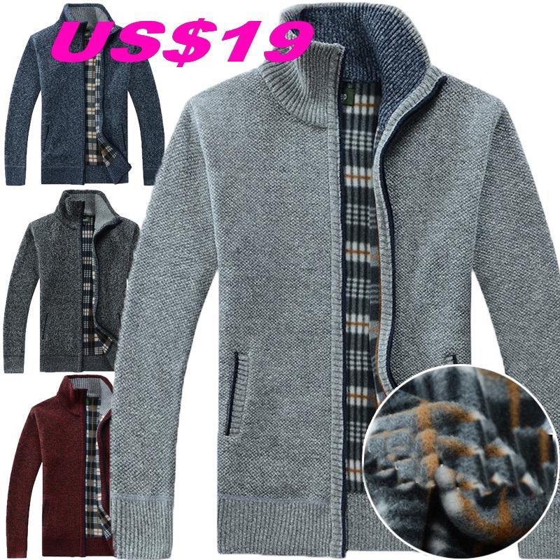 

Men's Sweaters Men Cardigan Thick Zipper Sweater Long-sleeved Knit Outwear Knitwear Wool CardiganMen's, Dark grey