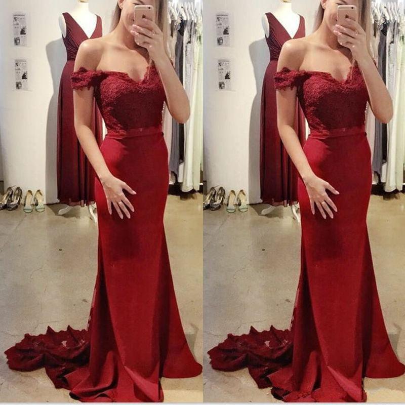 Party Dresses Burgundy Mermaid Evening Off Shoulder Vestido De Fiesta Celebrity Formal Women The Prom Dress