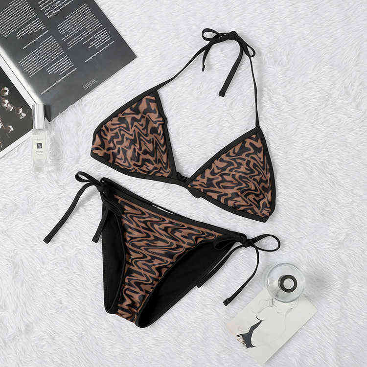 

Women' Swimsuit f Letter Printed Split Bikini Tether Triangle Bag Swimsuit