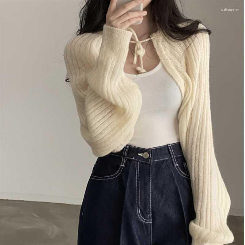 

Women's Knits & Tees Gentle Lady Knitted Women Coats Shawl Solid Full Sleeve 2022 Autumn Chic Loose Sweet Sexy Slim All Match Open StitchWom, Pink