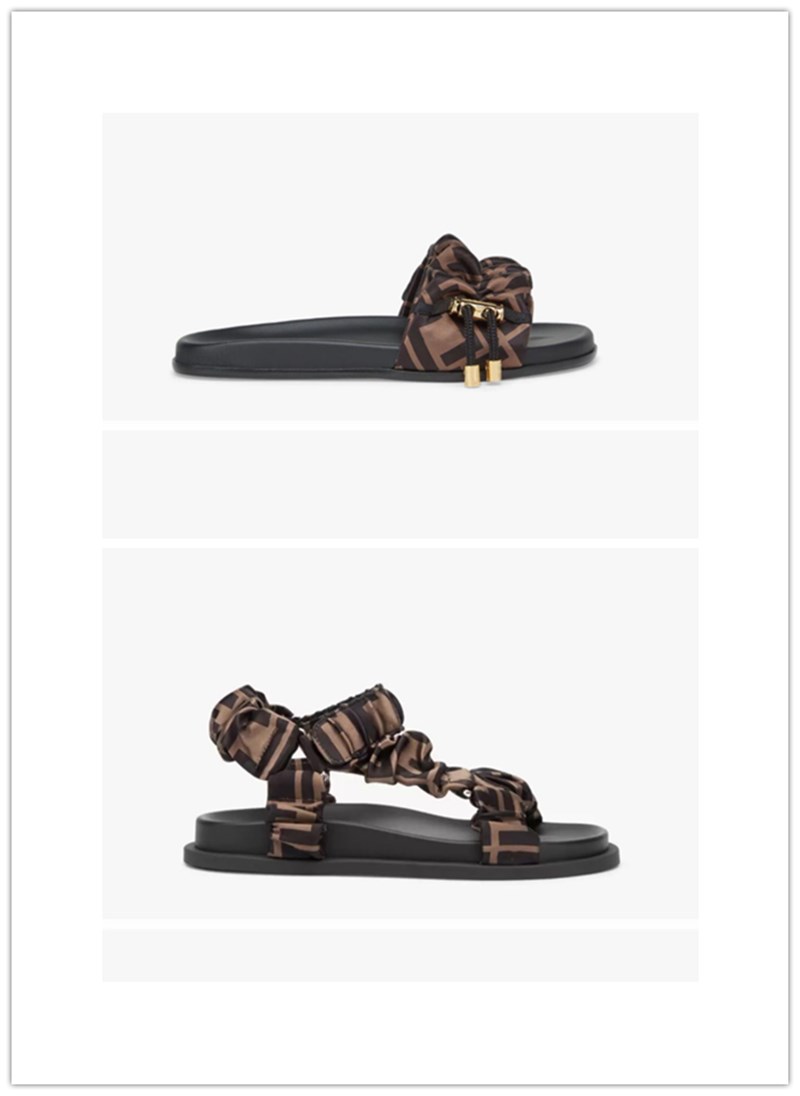 

Designer Print womens Feel brown satin sandals Silk Scarf Ffs F Letter Fabric Soft Flat Slippers beach shoes Sandals Loafers Upper with heat-sealed Size 35-43, Note