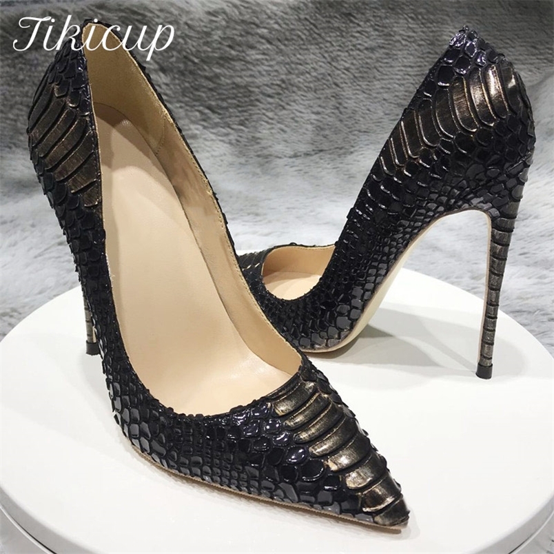 

Tikicup Gray Croc-Effect Embossed Women Sexy Stiletto High Heels Slip On Pointed Toe Fashion Pumps Designer Brand Party Shoes 220420, 12cm dark gray