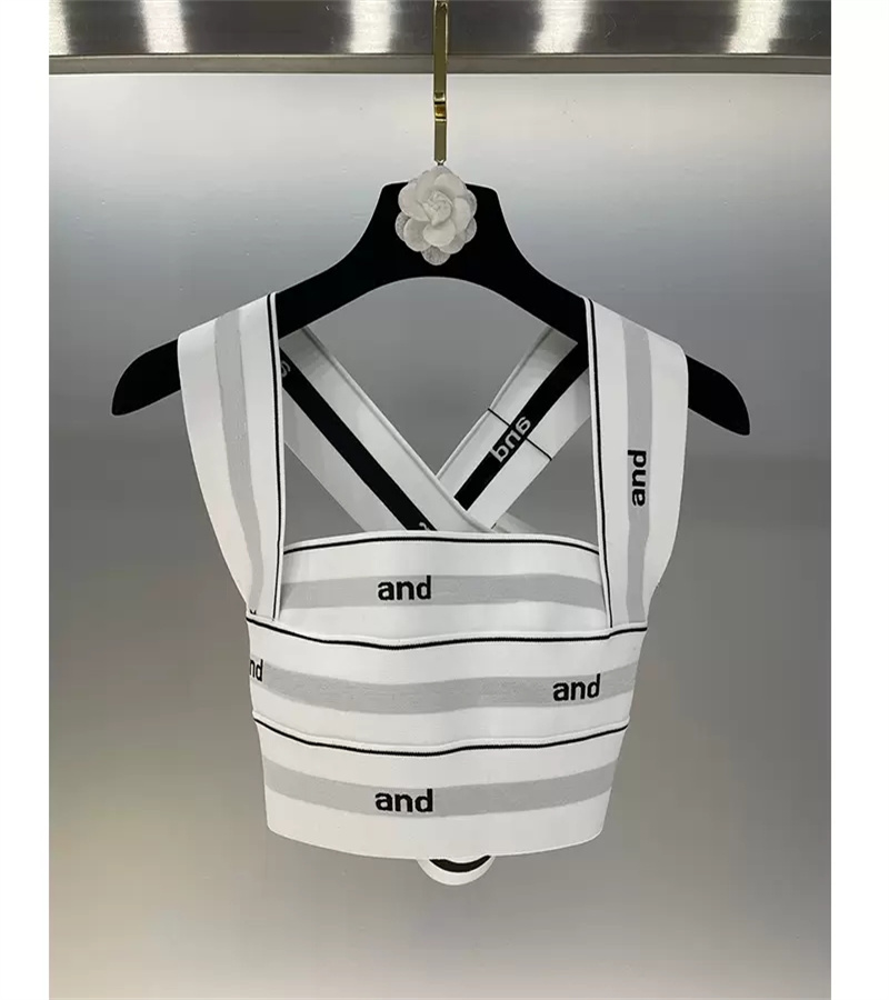 

Vest Runway Fashion Summer Women Letters Stripe Lady Tanks Sexy Elastic Bandage Sleeveless Stretch Crops Vest, White