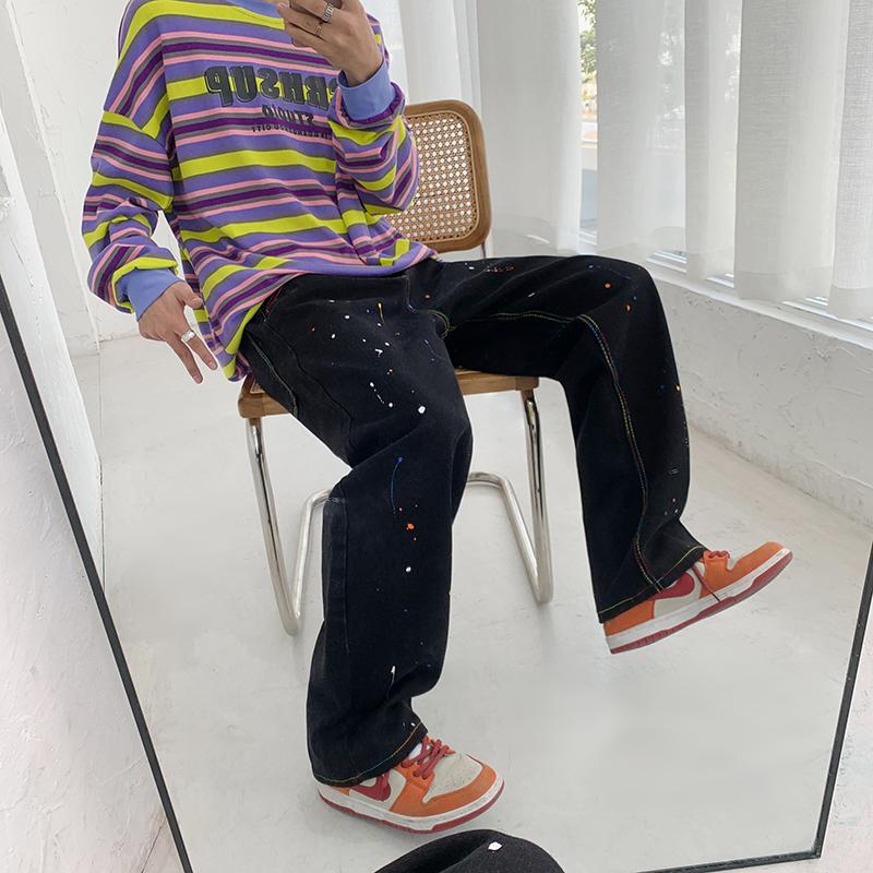 

Men' Jeans -5XL Plus Size Men Painting Denim Trousers Man Women Loose Fit Streetwear Baggy Hip Hop Elastic Waist Back JeansMen, Light blue jeans men