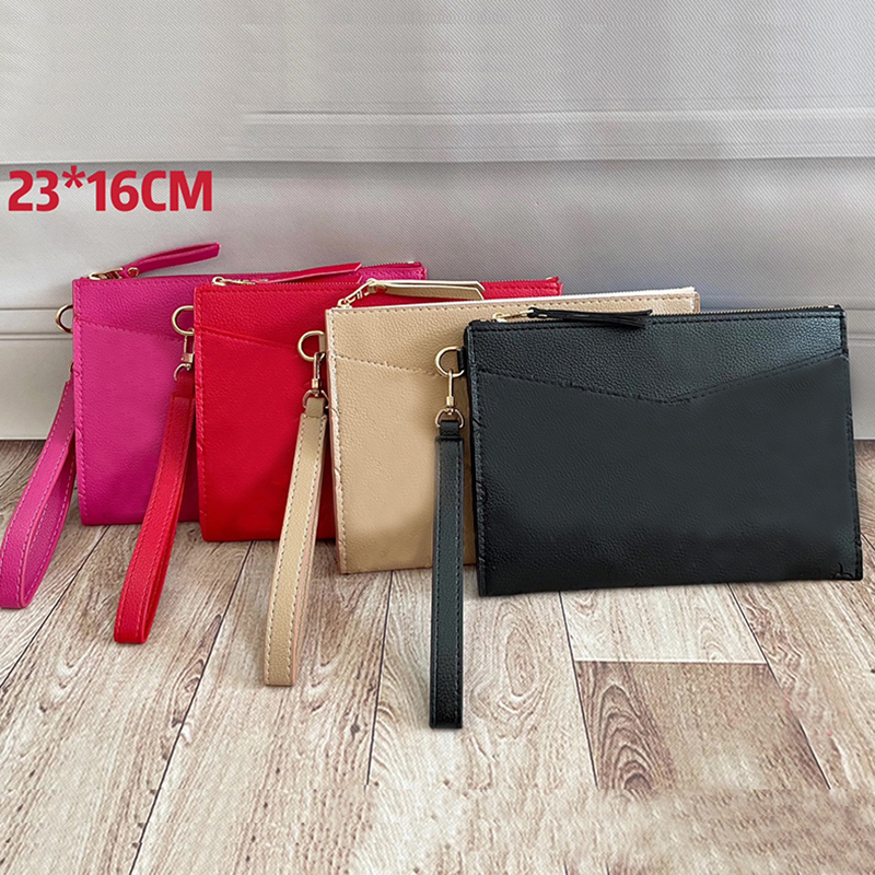 

Leather Clutch Bag Wristlet Bags handbag fashion accessoires key pouches designer zipped coin purse outdoor clutchs wallet, Black