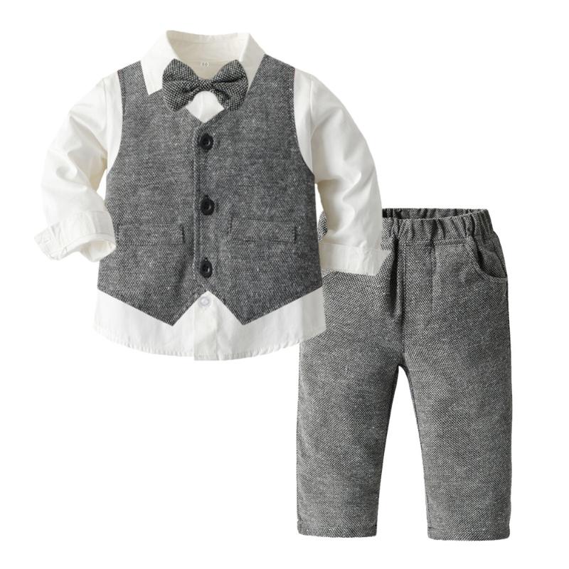 

Clothing Sets Spring Toddler Boys Clothes Baby Casual Long-Sleeves Costume Vest Shirt Pants 3 Pieces Infant Kids Outerwear Set 1-7 Years, Grey 3 pcs