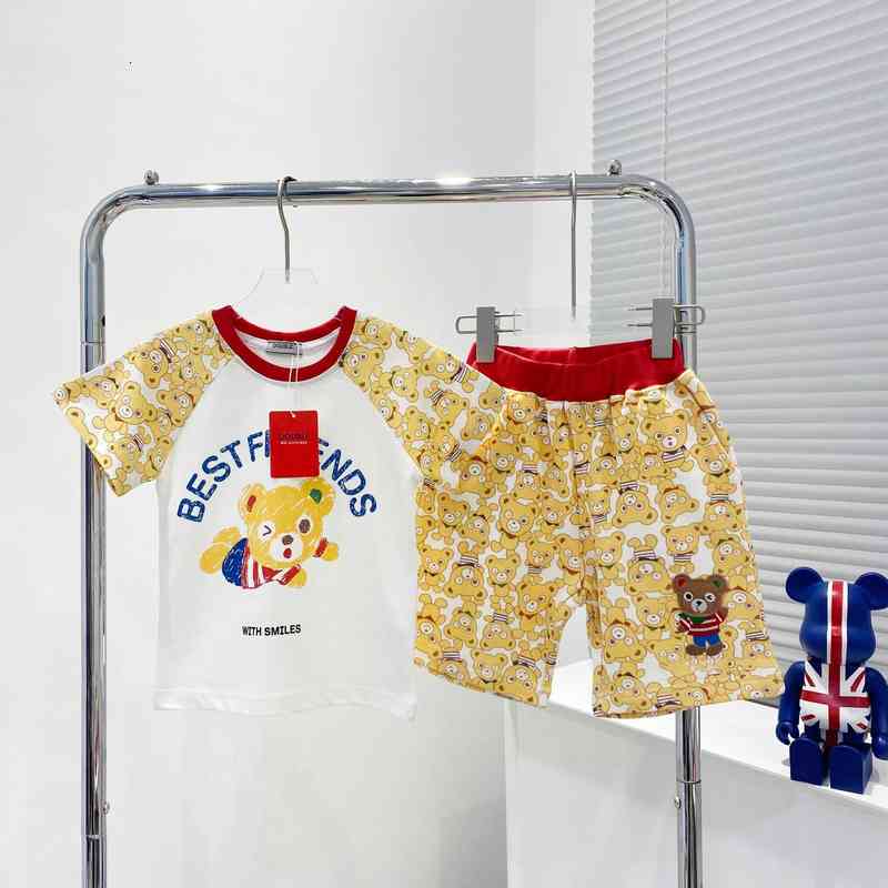 Miki summer children's suit short sleeved shorts trendy boys' embroidered bear tx2493-image-764652762