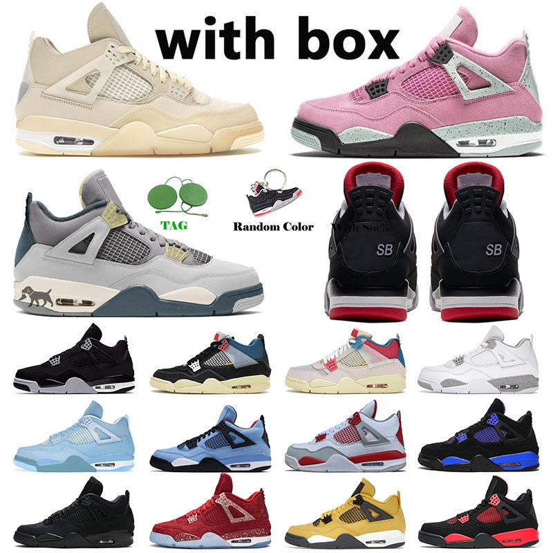 

Designer Jumpman 4 4s IV Basketball Shoes J4 For Mens Womens Retro Sports Sneakers Military Black Cat Sb Bred Peach Blue Thunder Craft Trainers Big Size 13 With Box, 36-47 sail green