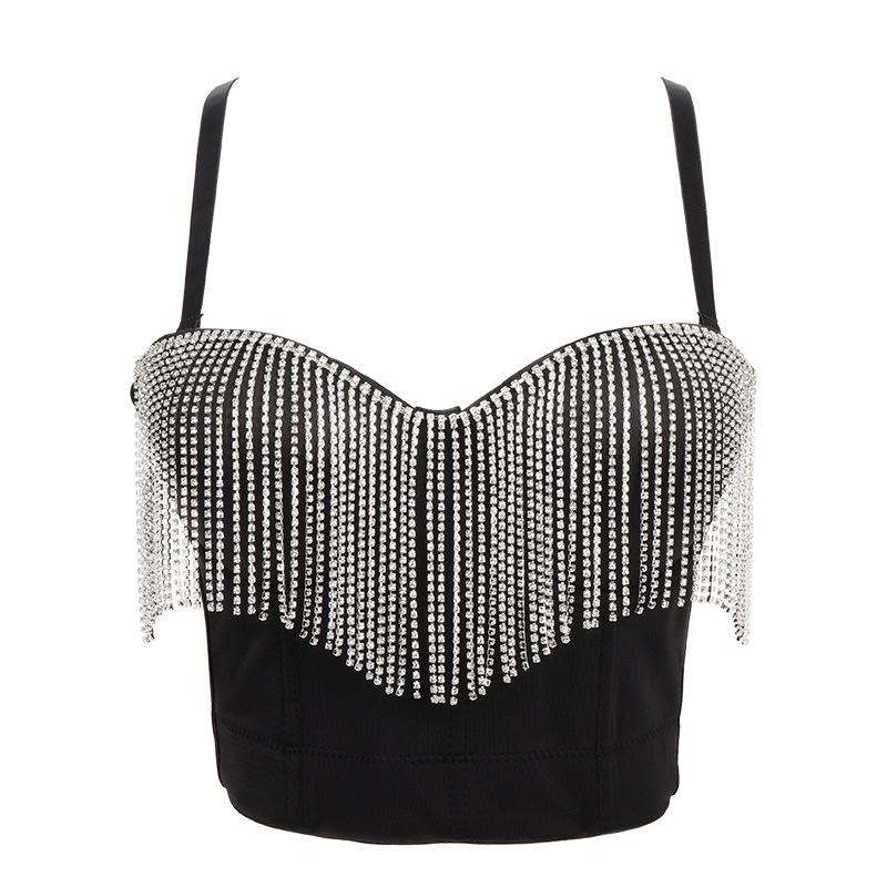 Femmes Rigiane Diamond Picheter Tassel Couleur Couleur Perle Tube Top Top Busttier Vest Crop Cours Camis Sexy Corset Bra Summer