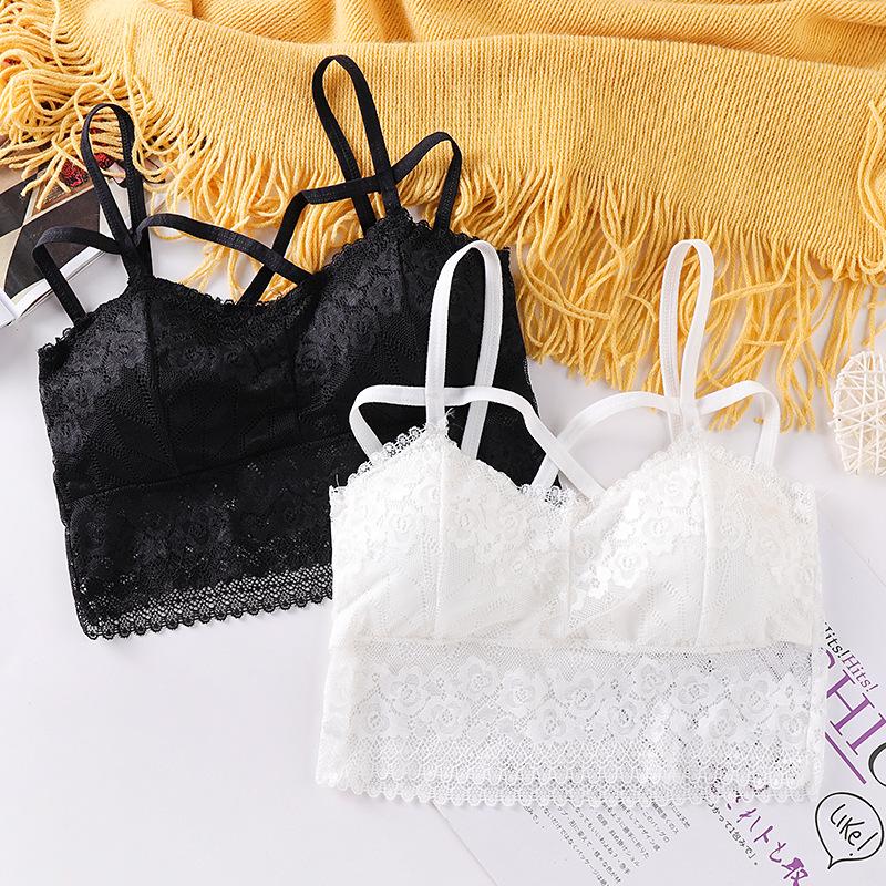 

Camisoles & Tanks Supply Sexy Lace Beauty Thin Model Cross Back In The Young Girl Take Bra Underwear That Wipe A Bosom FemaleCamisoles, Black