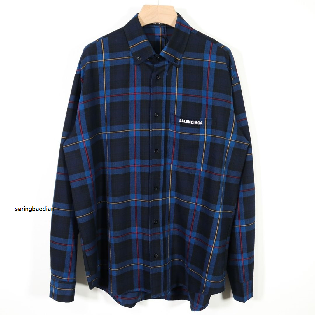 

balencaigass hooded jacket for mens The highest version of Paris B family 22ss blue checked pocket long sleeve shirt Unisex cotton top coats