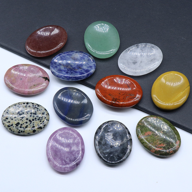 Natural Worry Stone Crystal Jade Face Scraping Board Tiger Mouth Massager Oval Thumb Print Finger Scraping Piece-image-777580516