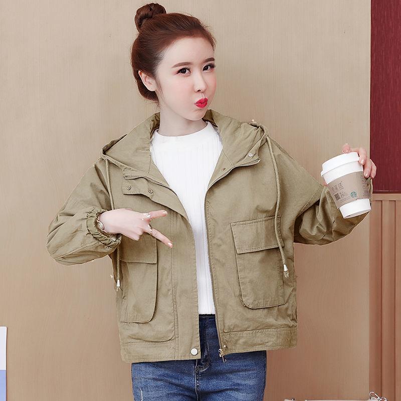 

Women's Jackets Women 2022 Spring Autumn Fashion Casual Loose Coats Female Hooded Windbreaker Ladies Zipper Pockets Short Jacket T70, Army green
