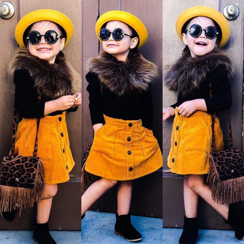 

Clothing Sets 2-6 Years Autumn Set For Girls Fashion Long Sleeve Fur Collar Knit Sweater+Button Skirts Two-Piece Suit Casual Costumes, White