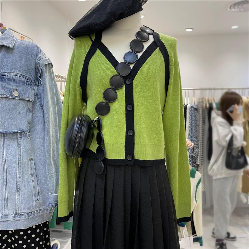 

Women's Knits & Tees Spring And Autumn Clothing 2022 Fashion Color Contrast Stitching Long-Sleeved Knitted Sweater Cardigan Jacket, Green