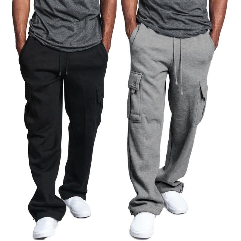 

Men's Pants Mens Loose Jogger Gym Heavy Weight Fleece Fashion Solid Cargo Pocket Sweat Drawstring TrousersMen's, Black