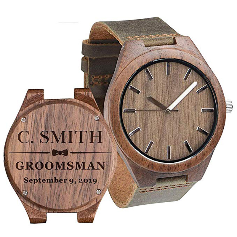 

Lettering Watch Walnut Leather Strap Quartz Watch, Other