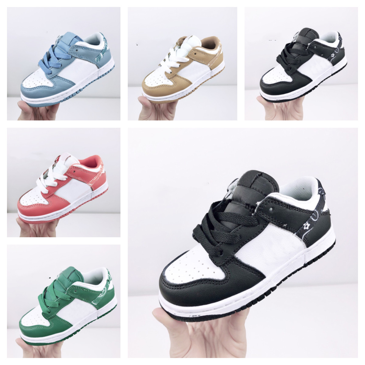 

Infants Kids Basketball Shoes dunks Low Black Paisley designer running skateboard Shoes boys girls pink green blue panda SB sports Sneakers students trainers, Do not choose;other color;contact me