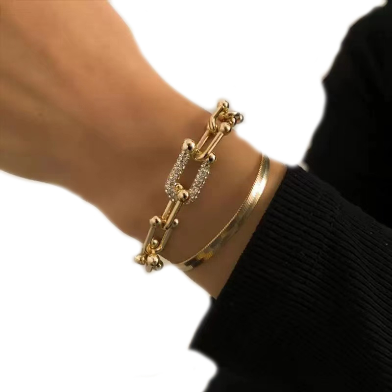 

Designer high quality link Chain Crystal U Clasp metal bracelet Bracelet gold silver fashionable Pulseras ladies jewelry