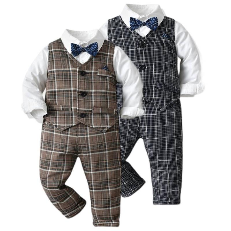 

Clothing Sets Autumn Children's Outerwear Toddler Kids Clothes For Boys Outfit Party Striped Vest + White Shirt Pants 4 Pieces Suit, Black