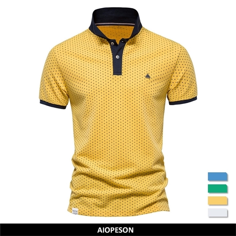 

AIOPESON Summer Cotton Dot Printed Polo Shirts for Men Casual Social Business Mens s Short Sleeve Men s Clothing 220606, Blue