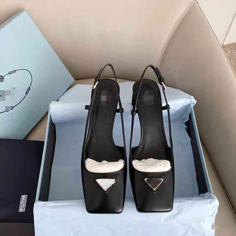 

brand empty Baotou sandals women's 2022 new back trip belt square head high heels for summer wear 5cm thick heel shoes, Black